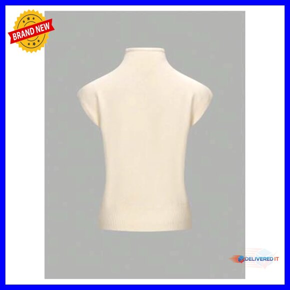 Mock Neck Sweater Vest Cap Sleeve Knit Elegant Casual Office Wear - Picture 3 of 5